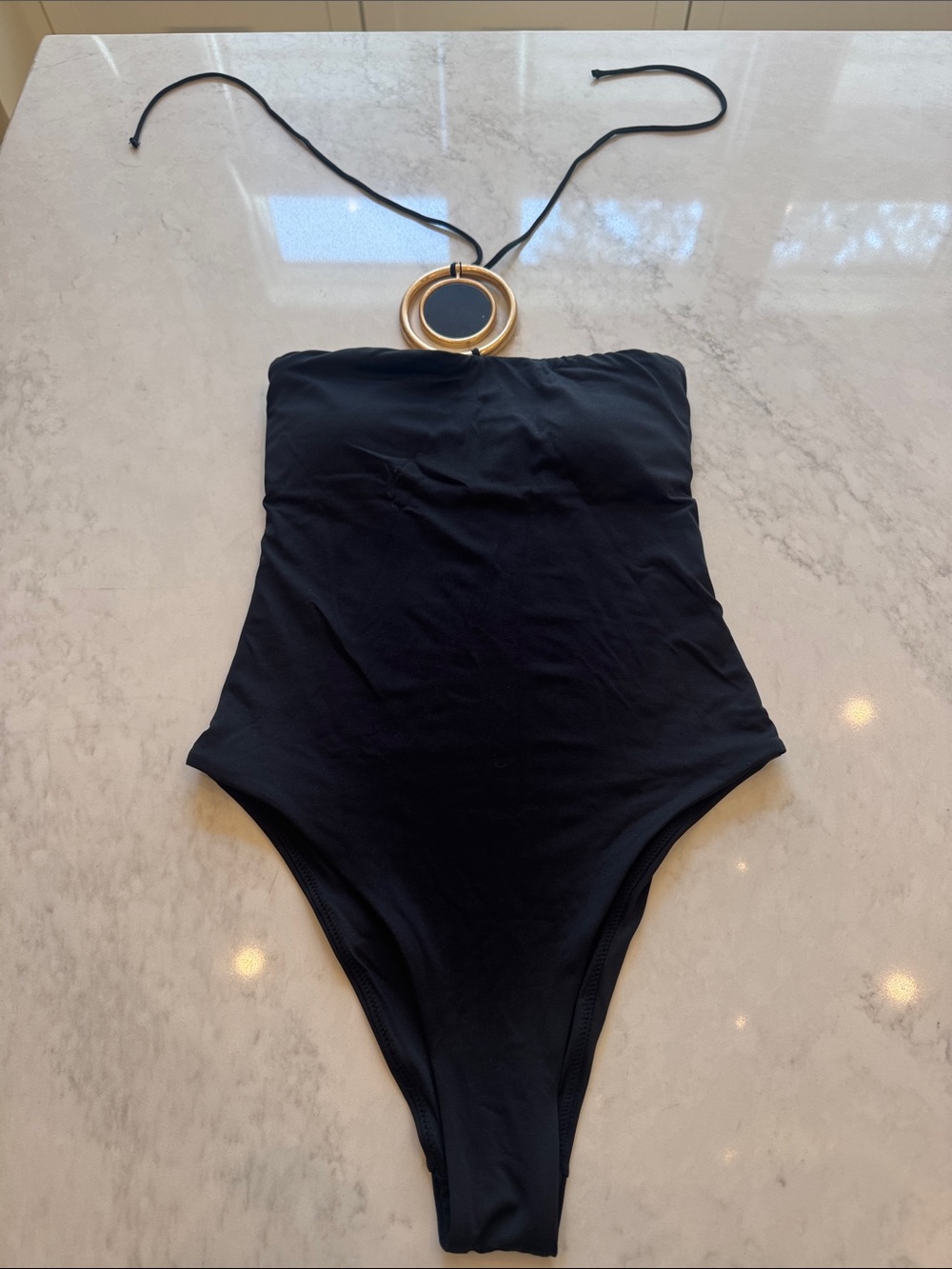 Zara Black One-Piece Swimsuit with Gold Ring Halter - Picture 2 of 5